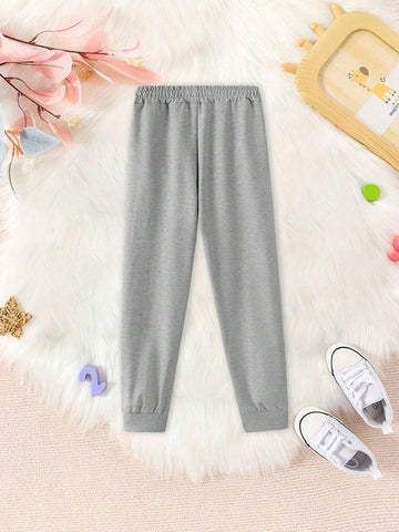 2pcs Young Girls Cute Printed Crewneck Sweatshirt + Casual Pants Fall/Winter Set