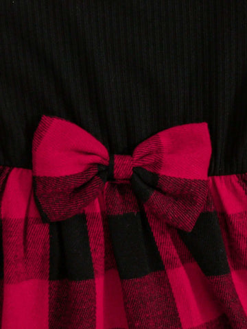 2pcs Young Girls Solid Stripe & Plaid Pattern Dress With Headband Set, Versatile School Style For Autumn/Winter