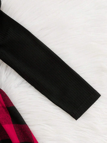 2pcs Young Girls Solid Stripe & Plaid Pattern Dress With Headband Set, Versatile School Style For Autumn/Winter