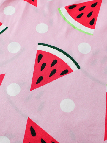 2pcs Young Girl's Summer Casual Watermelon & Strawberry Printed Cami Dress