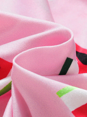 2pcs Young Girl's Summer Casual Watermelon & Strawberry Printed Cami Dress