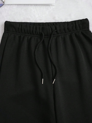 2pcs/set Casual Fashionable Sweater And Sweatpants With Text Pattern