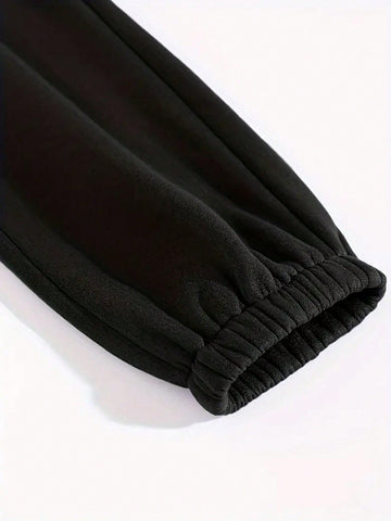 2pcs/set Casual Fashionable Sweater And Sweatpants With Text Pattern