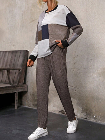 2pcs/set Drop Shoulder T-shirt And Long Pants Outfit