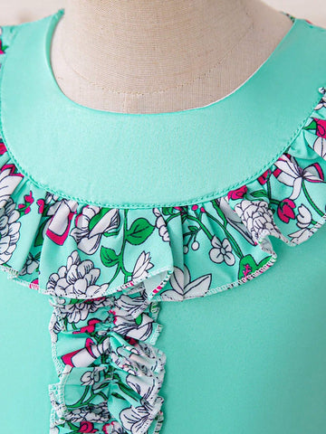 3-10Y Girls Long Sleeve Contrast Color Floral Print Satin Party Princess Dress, Random Floral Pattern