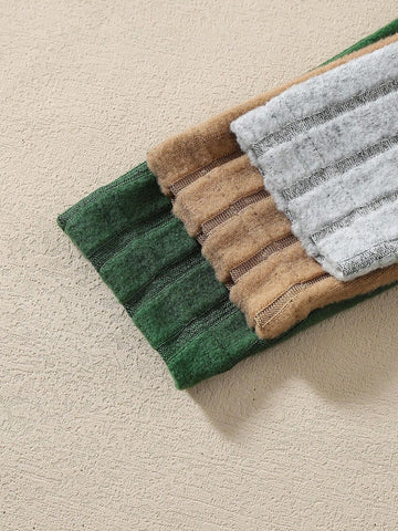 3-Pcs Young Girl Knitted Crew Neck Long Sleeve Patchwork Ruffle Hem Cute Dress Set