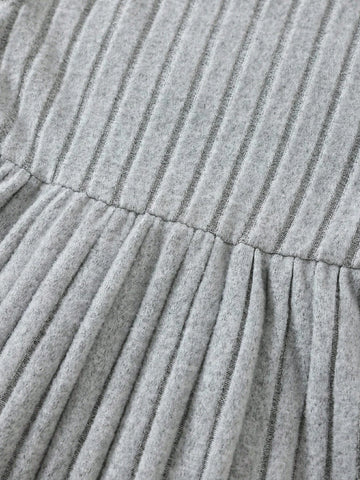 3-Pcs Young Girl Knitted Crew Neck Long Sleeve Patchwork Ruffle Hem Cute Dress Set