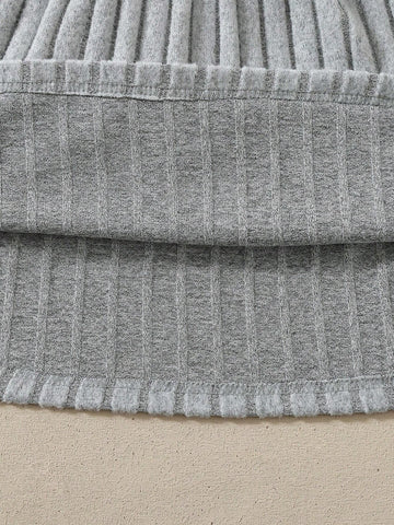 3-Pcs Young Girl Knitted Crew Neck Long Sleeve Patchwork Ruffle Hem Cute Dress Set