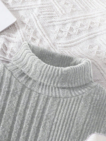 3-Piece Set: Young Girl Knitted Solid Stand Collar Bodycon Casual Dress