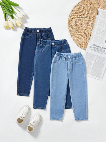 3-Piece Young Girl' Non-Stretch Denim Long Pants Set