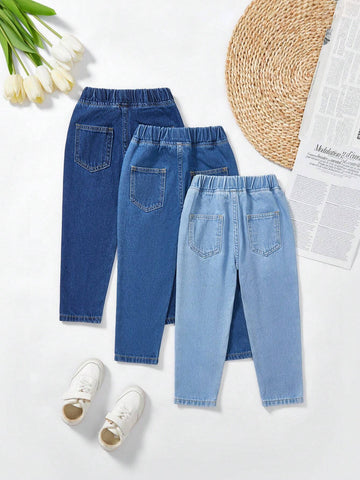 3-Piece Young Girl' Non-Stretch Denim Long Pants Set