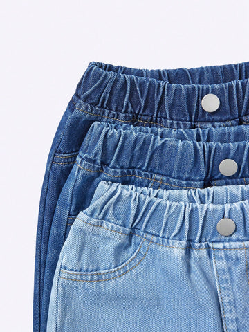 3-Piece Young Girl' Non-Stretch Denim Long Pants Set