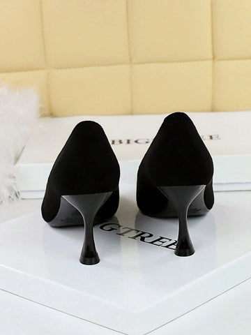 Simple And Elegant European And American Style Stiletto Heels With Super High Heels, Suede Shallow Top Pointed Women's Shoes