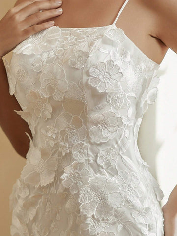 3D Embroidered Patchwork Mesh Mermaid Hem Cami Wedding Dress