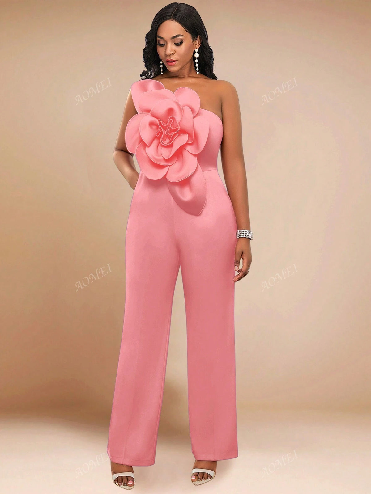 3D Floral Print Sleeveless Jumpsuit For Party