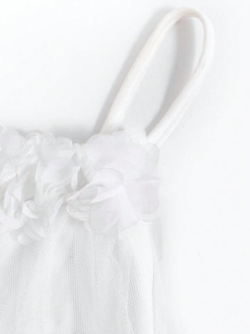 3D Rosette Halterneck Tied Backless Mesh Wedding Dress