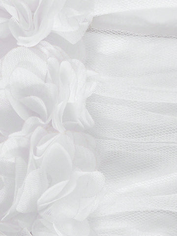 3D Rosette Halterneck Tied Backless Mesh Wedding Dress