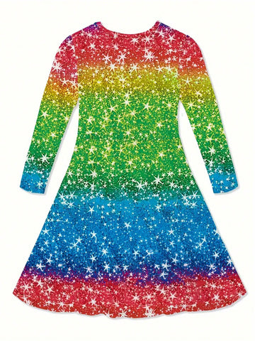 3D Unicorn Print Long Sleeve Casual Dress, Comfortable Sportswear Gift, Spring/Autumn