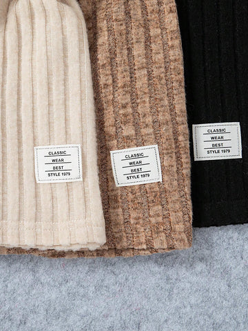 3Pcs/Set Girls Solid Color Casual Knitted Hooded Long Sleeve Dress Set