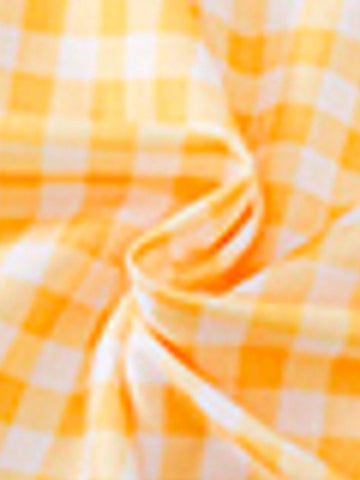 3 Pcs/Set Young Girl Fashionable Casual Yellow Plaid & Plant Print Open Shoulder Slip Dress