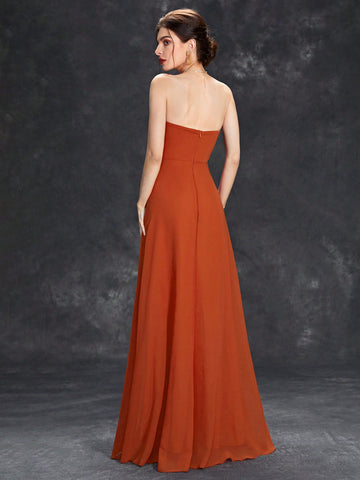 3d Rose Ruched Bustier Maxi Tube Bridesmaid Dress