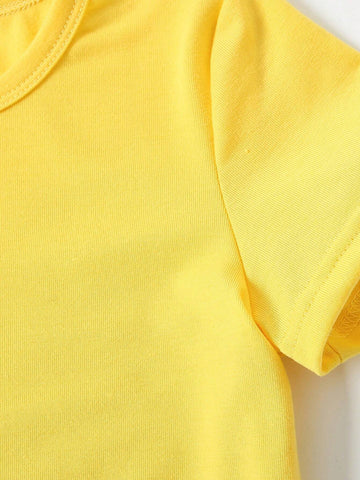 3pcs/Set Fashionable And Cute Cartoon Printed Short Sleeve T-Shirt And Leggings For Little Girls