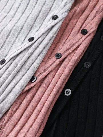 3pcs/Set Girls Casual Cute Long Sleeve Round Neck Button Decor Dress Outfit, Suitable For Autumn & Winter