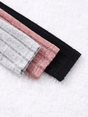 3pcs/Set Girls Casual Cute Long Sleeve Round Neck Button Decor Dress Outfit, Suitable For Autumn & Winter