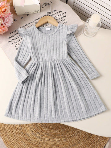 3pcs/Set Girls Casual Solid Color Cap Sleeve Long Sleeve Dress, Spring/Autumn