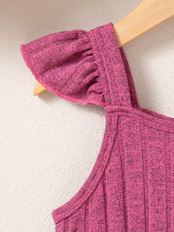 3pcs/Set Girls' Casual Spaghetti Strap Sleeveless Simple Rib Knit Fabric Mini Dress, Lightweight & Versatile For Home Wear, Summer