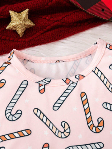 3pcs/Set Girls Christmas Tree, Cartoon Pattern And Floral Print Casual Dress Set For Christmas