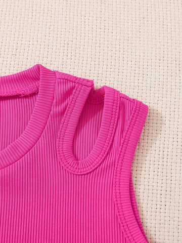 3pcs/Set Girls" Fashionable Casual Hollow Out Tank Tops For Summer Holiday