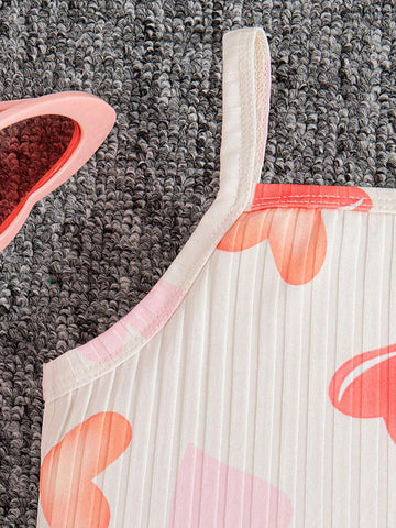 3pcs/Set Girls' Heart & Letter Print Camisole Fitted Dress