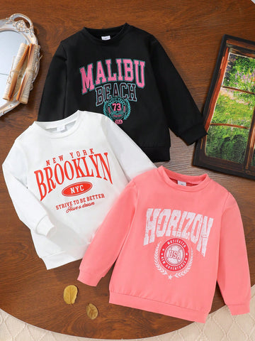 3pcs/Set Girls Letter Print Long Sleeve Sweatshirt, Young Girl Casual T-Shirt Style Top, Spring Autumn
