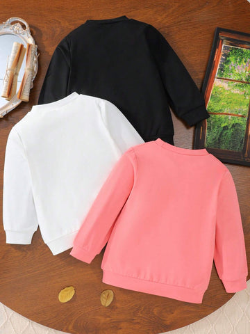 3pcs/Set Girls Letter Print Long Sleeve Sweatshirt, Young Girl Casual T-Shirt Style Top, Spring Autumn