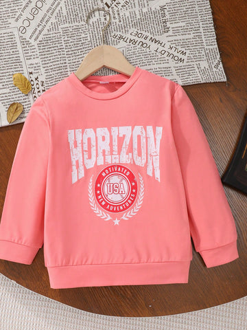 3pcs/Set Girls Letter Print Long Sleeve Sweatshirt, Young Girl Casual T-Shirt Style Top, Spring Autumn