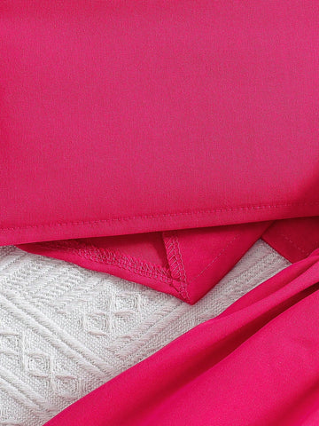 3pcs/Set Girls Solid Color Outfit, Include Sleeveless Top, Front Button Decoration Vest, And Pleated Skirt