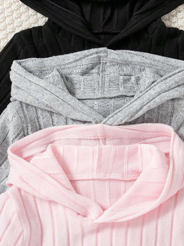 3pcs/Set Girls Solid Color Ribbed Minimalist High-Quality Dress Set