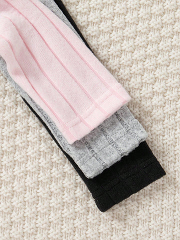 3pcs/Set Girls Solid Color Ribbed Minimalist High-Quality Dress Set