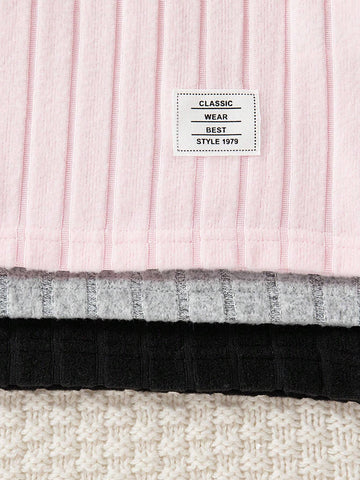 3pcs/Set Girls Solid Color Ribbed Minimalist High-Quality Dress Set