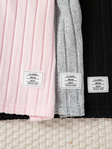 3pcs/Set Girls Solid Color Ribbed Minimalist High-Quality Dress Set