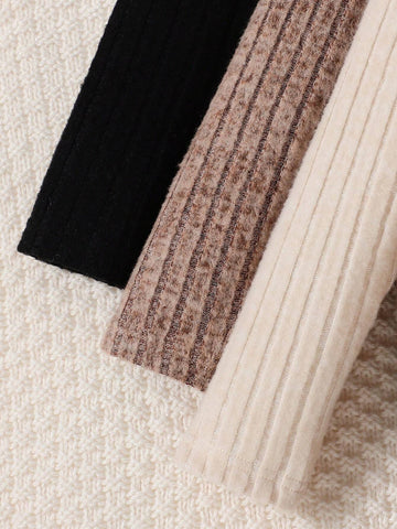 3pcs/Set Girls' Solid Color Ribbed Simple Elegant Dress Set