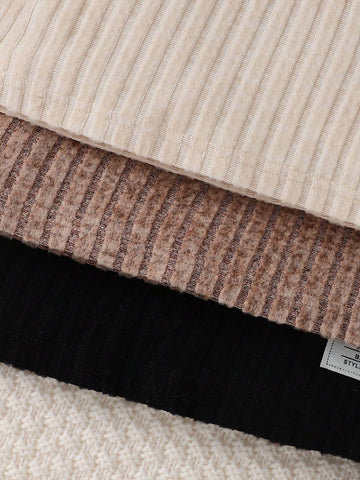 3pcs/Set Girls' Solid Color Ribbed Simple Elegant Dress Set