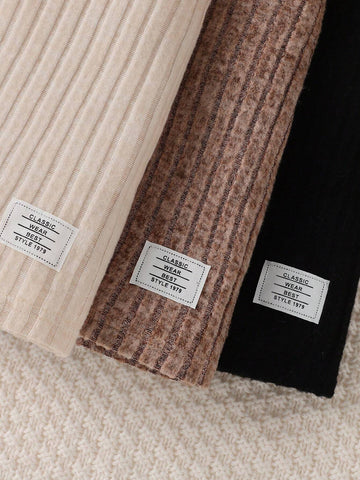 3pcs/Set Girls' Solid Color Ribbed Simple Elegant Dress Set