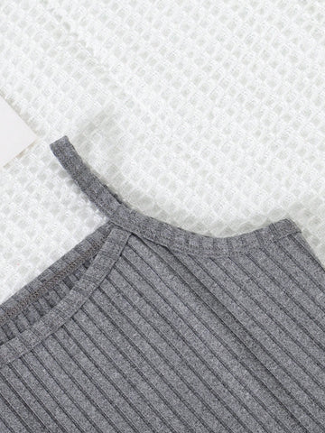 3pcs/Set Girl's Solid Color Ribbed Strap Dress