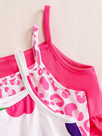 3pcs/Set Girls Summer New Simple Fashion Dress, Round Neck Flutter Sleeves Four-Way Stretch Dress