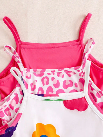 3pcs/Set Girls Summer New Simple Fashion Dress, Round Neck Flutter Sleeves Four-Way Stretch Dress