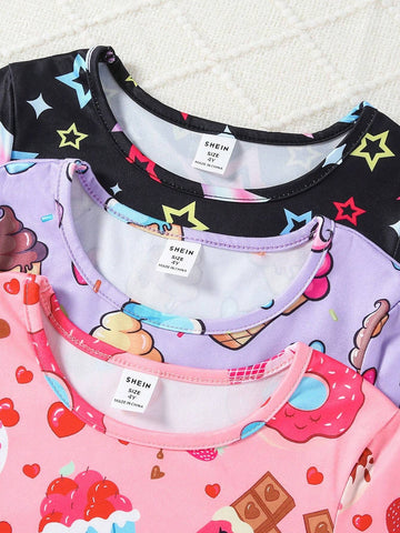 3pcs/Set Girls Unicorn, Dessert & Ice Cream Graphic Print Long Sleeve Dress