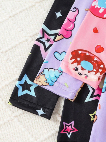 3pcs/Set Girls Unicorn, Dessert & Ice Cream Graphic Print Long Sleeve Dress