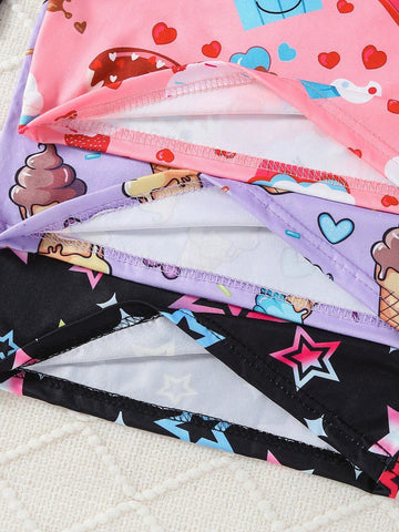 3pcs/Set Girls Unicorn, Dessert & Ice Cream Graphic Print Long Sleeve Dress